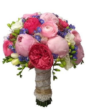 Peonies s nezaboravima - vrlo nježan i lijep buket