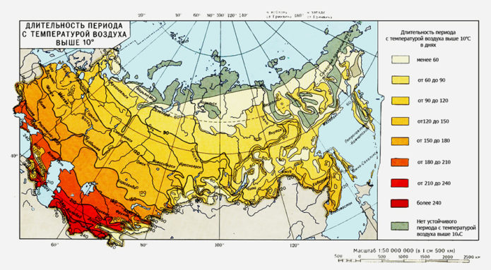 Trajanje razdoblja s temperaturom iznad 10 ° C.